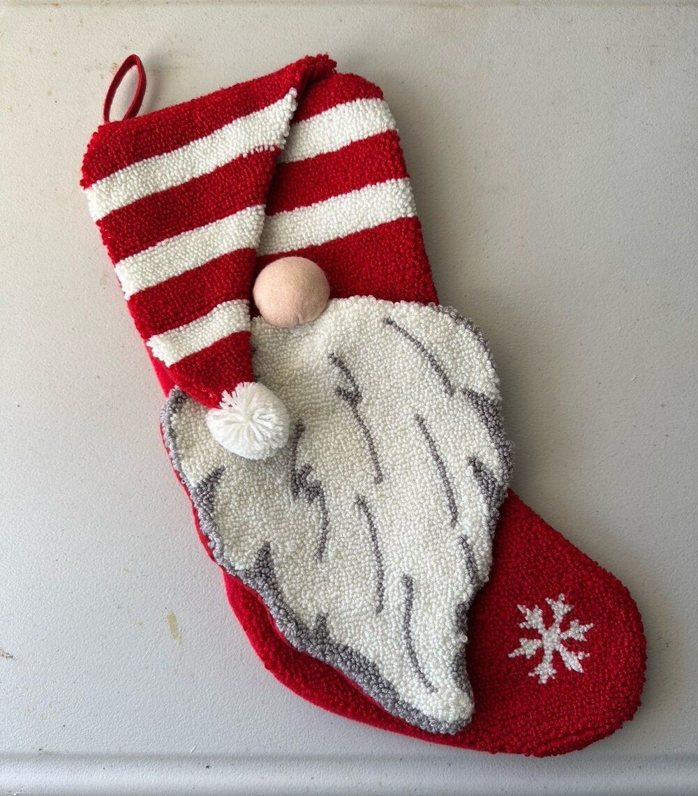 Glitzhome Handmade Hooked 3D Gnome Holiday Christmas Stocking